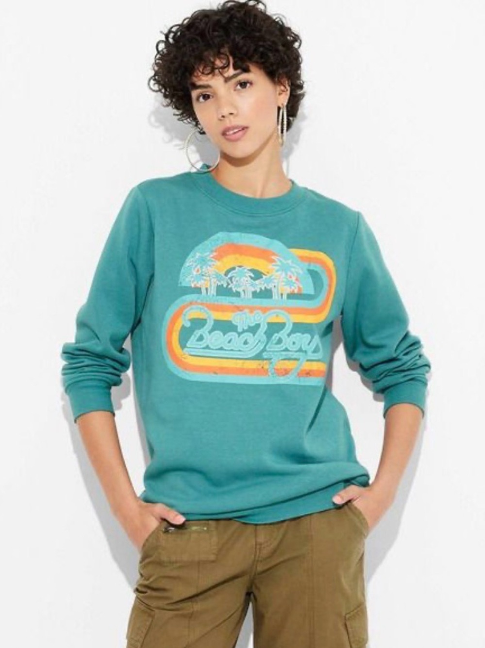 Teal Graphic Crewneck Sweatshirt - The Beach Boys #1824